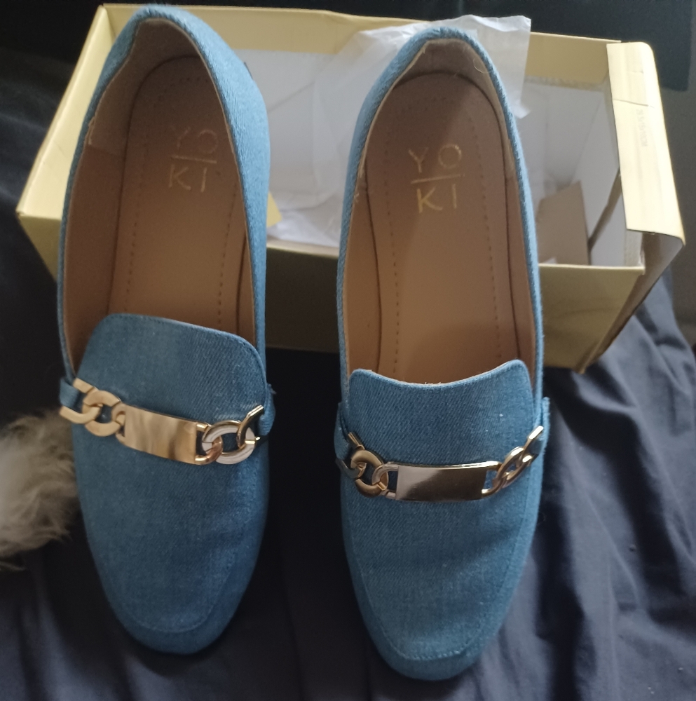 Yoki Denim Blue Loafers with Gold Accent